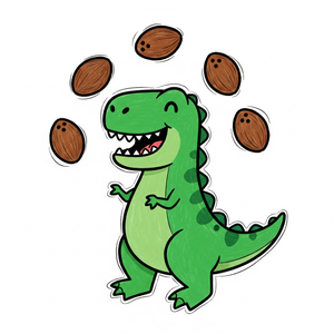 Talented Dinosaur Juggling Three Coconuts